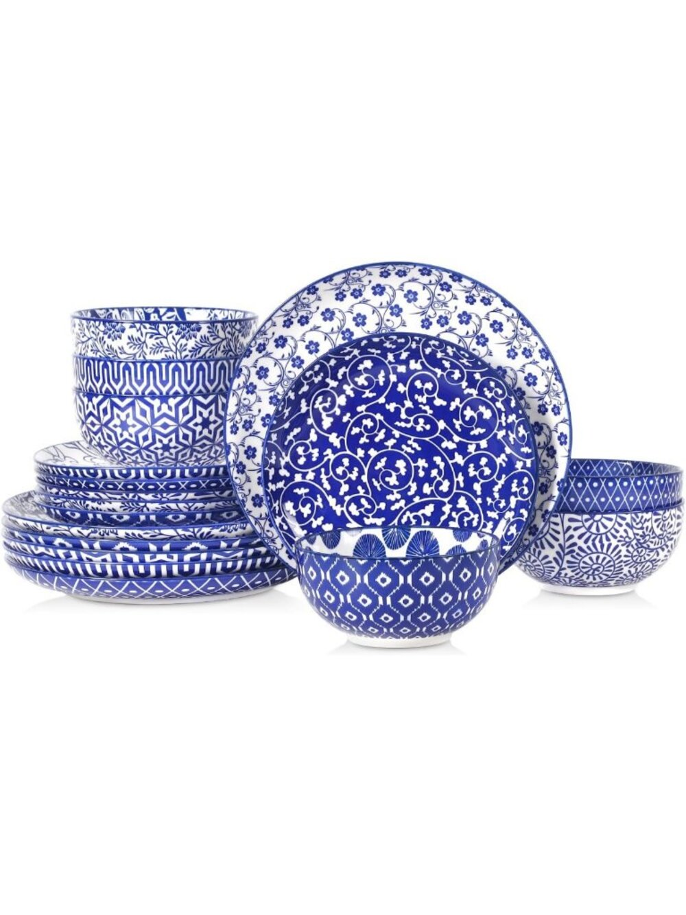 Vintage Floral Ceramic Dinnerware Set, 18-Piece Dish Set for 6, Microwave